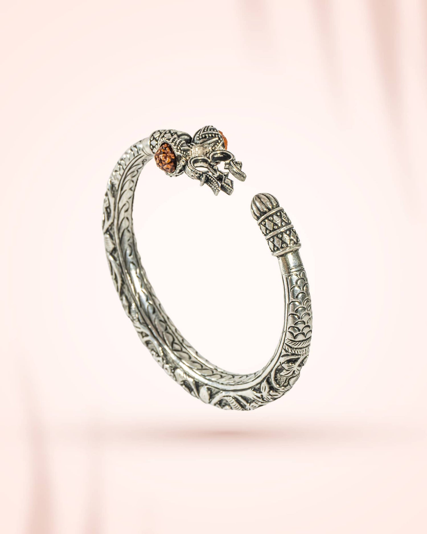 Oxidized Silver Shiva Trishul Damru Kada with Rudraksha | Mahadev Bracelet for Men
