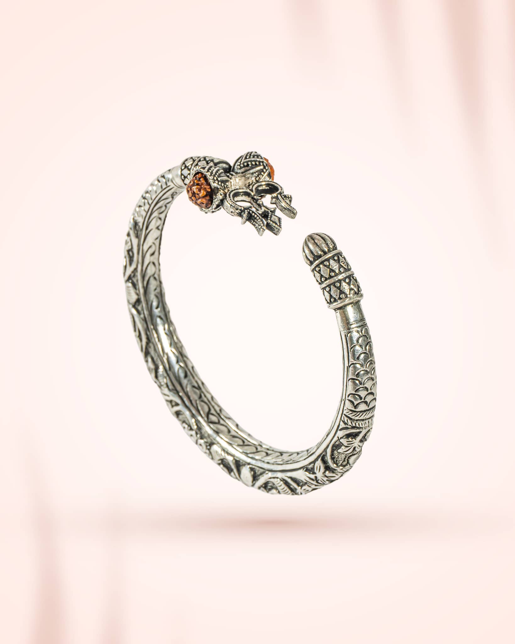 Oxidized Silver Shiva Trishul Damru Kada with Rudraksha | Mahadev Bracelet for Men