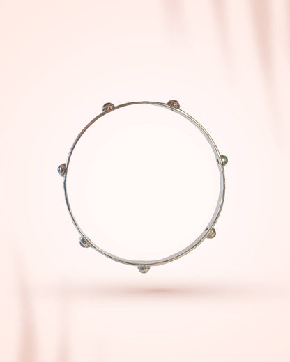 92.5 Sterling Silver Hammered Multi-Gemstone Bangle | Antique Textured Slim Kada