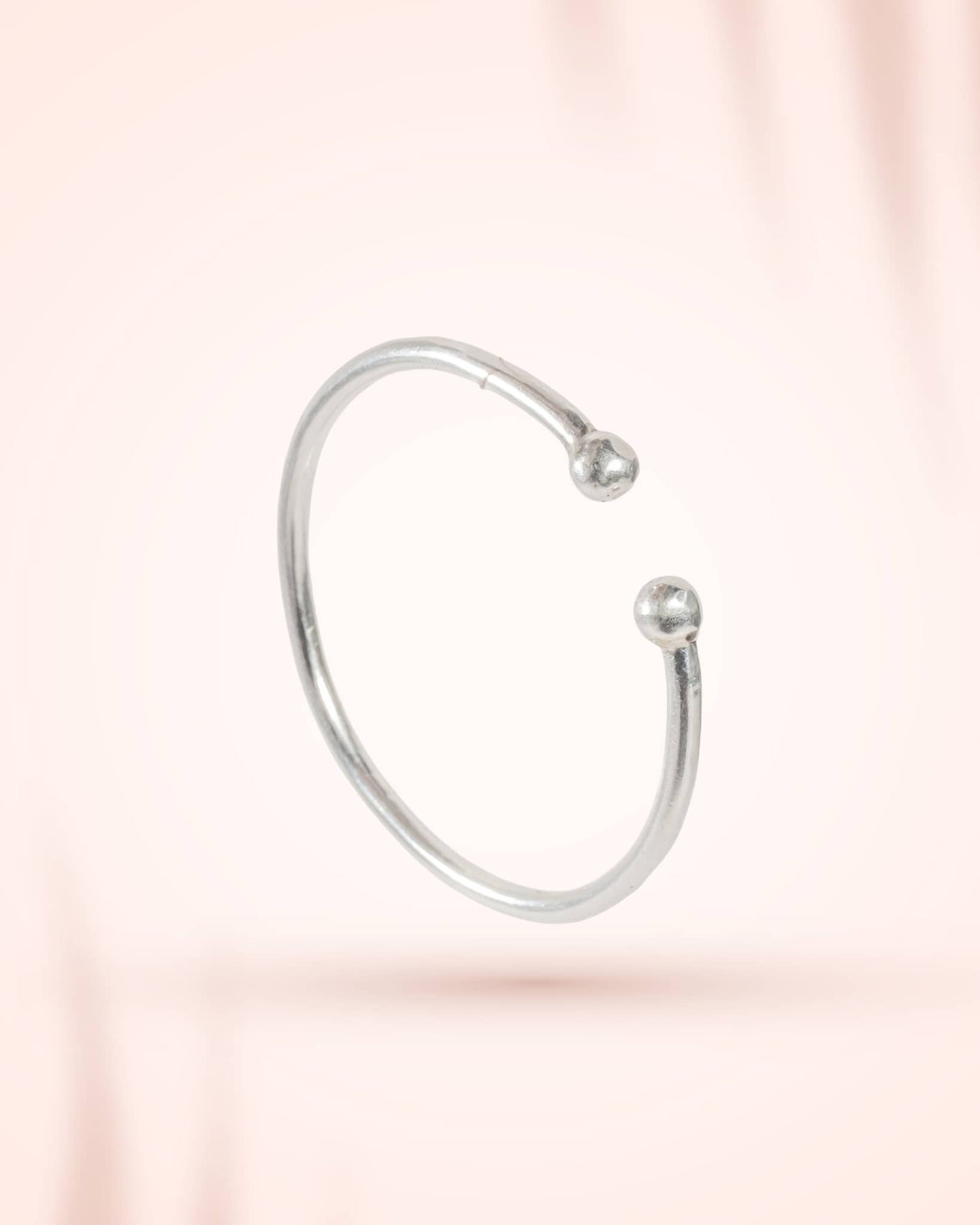 92.5 Sterling Silver Ball-End Open Cuff Bangle | Minimalist Adjustable Kada