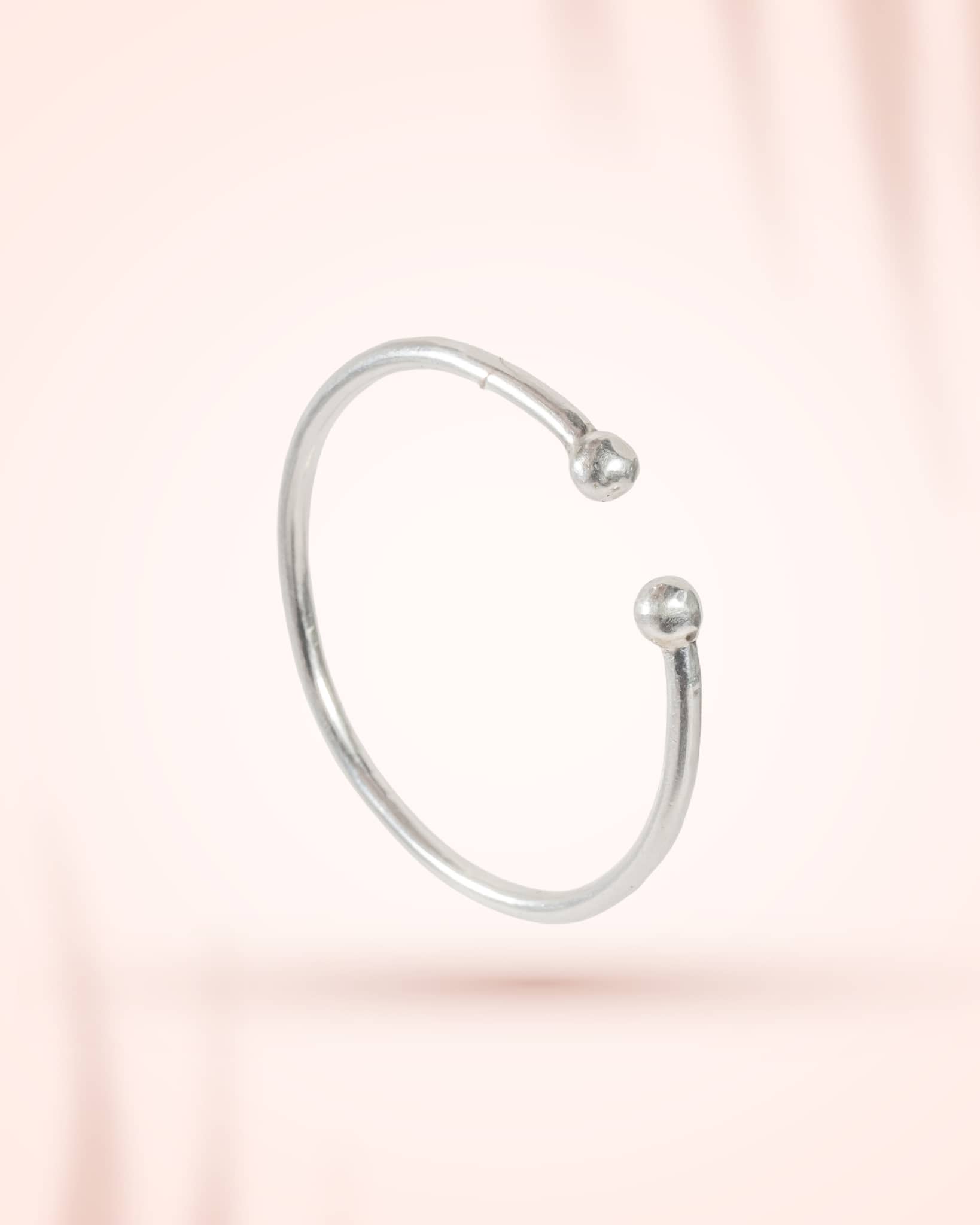 92.5 Sterling Silver Ball-End Open Cuff Bangle | Minimalist Adjustable Kada