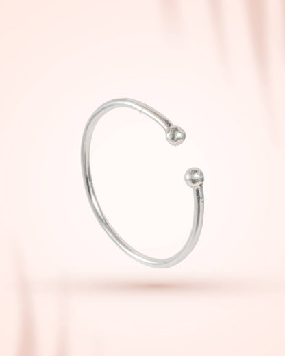 92.5 Sterling Silver Ball-End Open Cuff Bangle | Minimalist Adjustable Kada