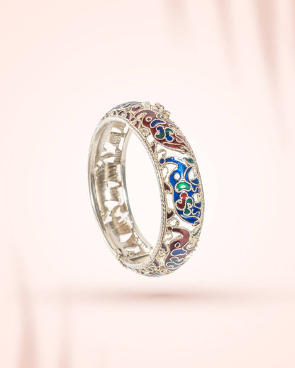 92.5 Sterling Silver Meenakari Elephant Bangle | Multicolor Enamel Traditional Kada