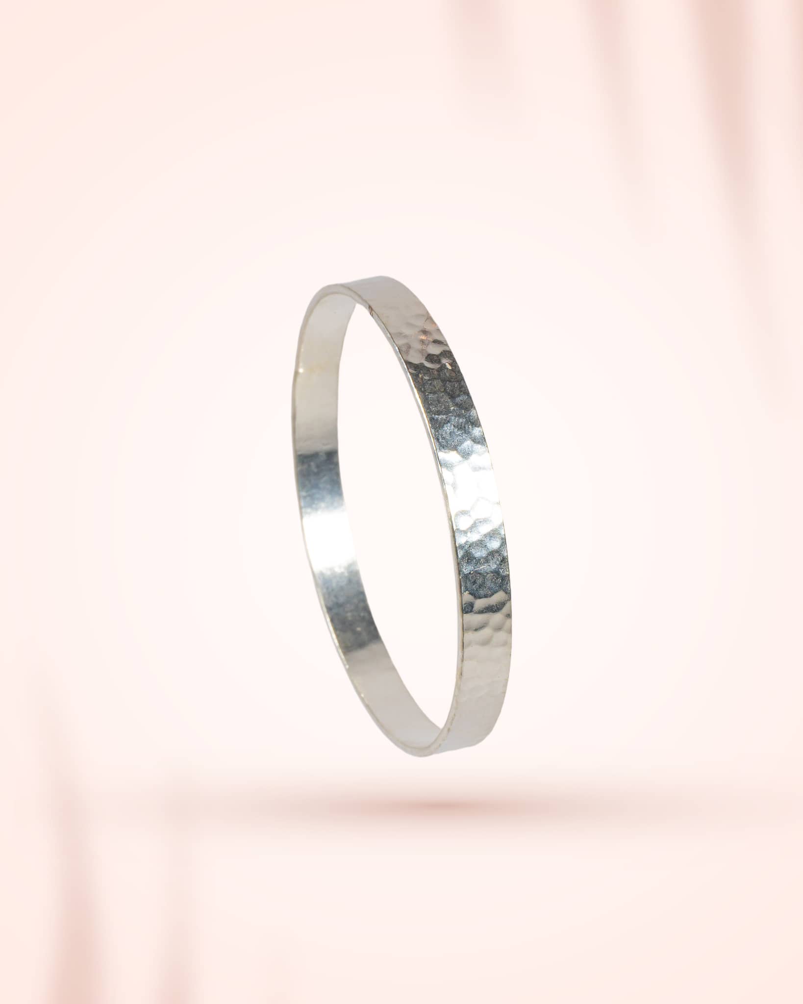 92.5 Sterling Silver Hammered Finish Flat Bangles (Pair) | Textured Artisan Chudi