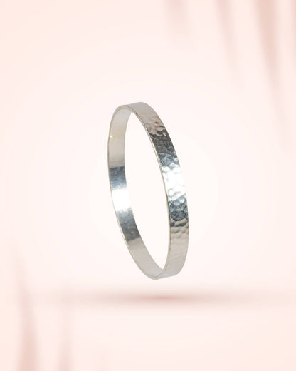 92.5 Sterling Silver Hammered Finish Flat Bangles (Pair) | Textured Artisan Chudi