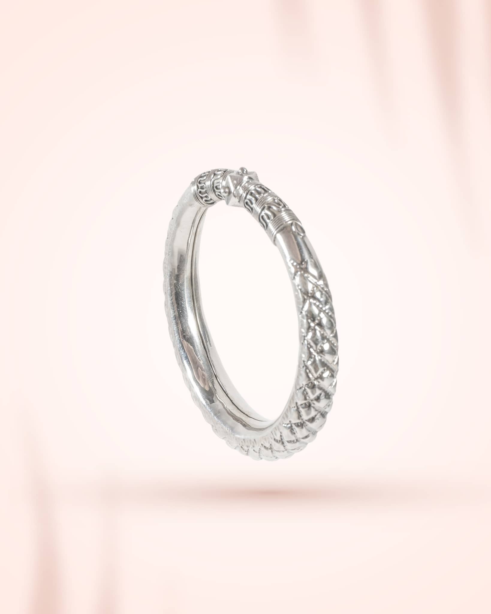 92.5 Sterling Silver Antique Carved Kada | Traditional Oxidized Nakshi Bangle