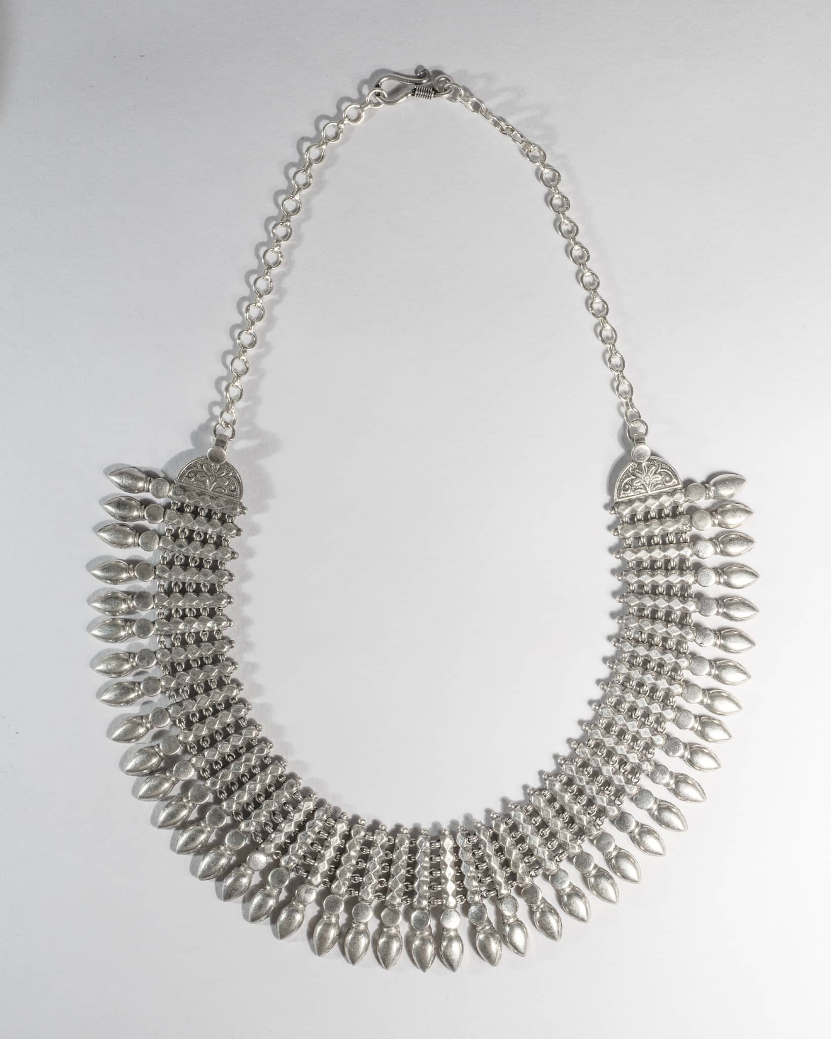 Oxidized 925 Sterling Silver Multi-Layer Tribal Necklace Set | Geometric Spike Choker with Earrings