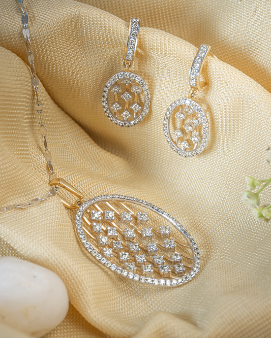 Diamond Pendant Set with Earrings ( without Chain )