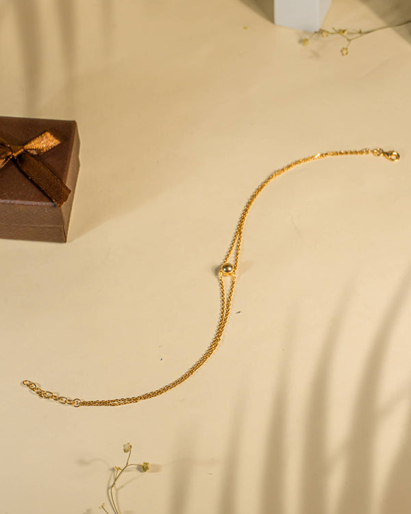18K Gold Plated Silver Single Anklet with Polished Ball | Minimalist Bead Payal