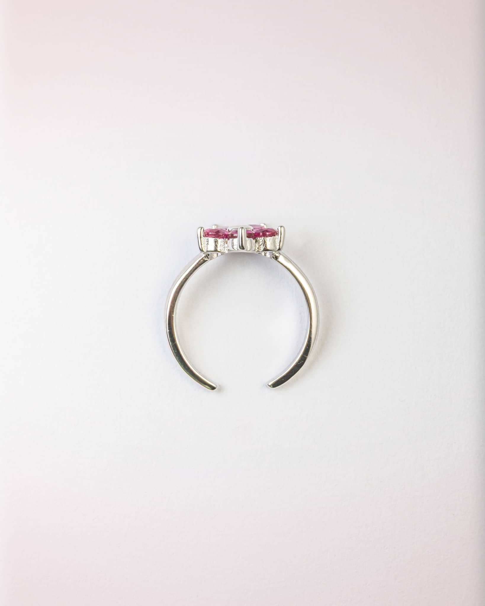 92.5 Sterling Silver Floral Pink Stone Toe Rings (Pair) | Adjustable Ruby Bichhiya