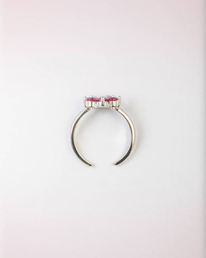 92.5 Sterling Silver Floral Pink Stone Toe Rings (Pair) | Adjustable Ruby Bichhiya