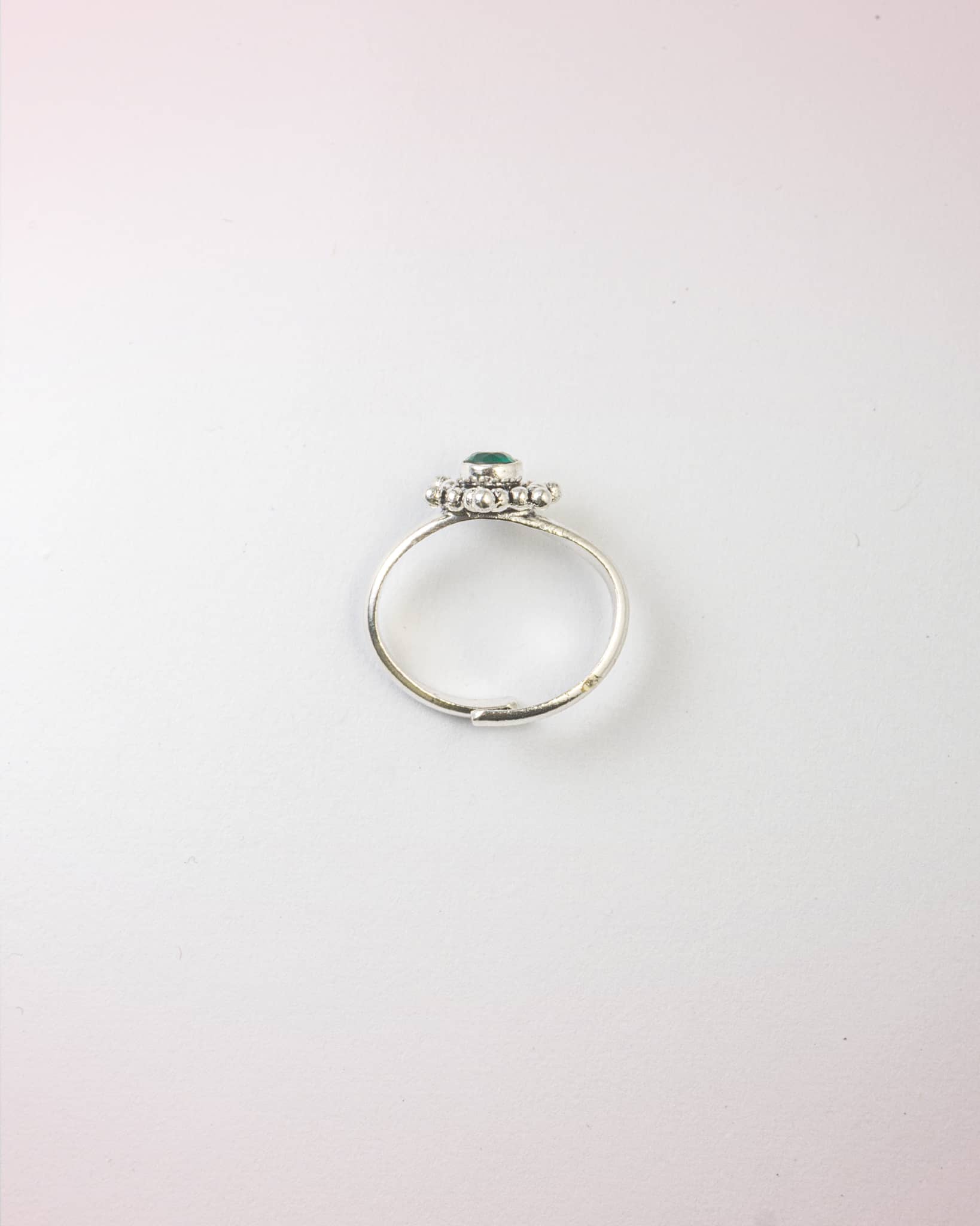 92.5 Sterling Silver Oxidized Green Stone Sunburst Toe Rings | Antique Beaded Bichhiya