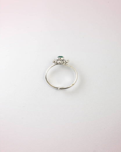 92.5 Sterling Silver Oxidized Green Stone Sunburst Toe Rings | Antique Beaded Bichhiya