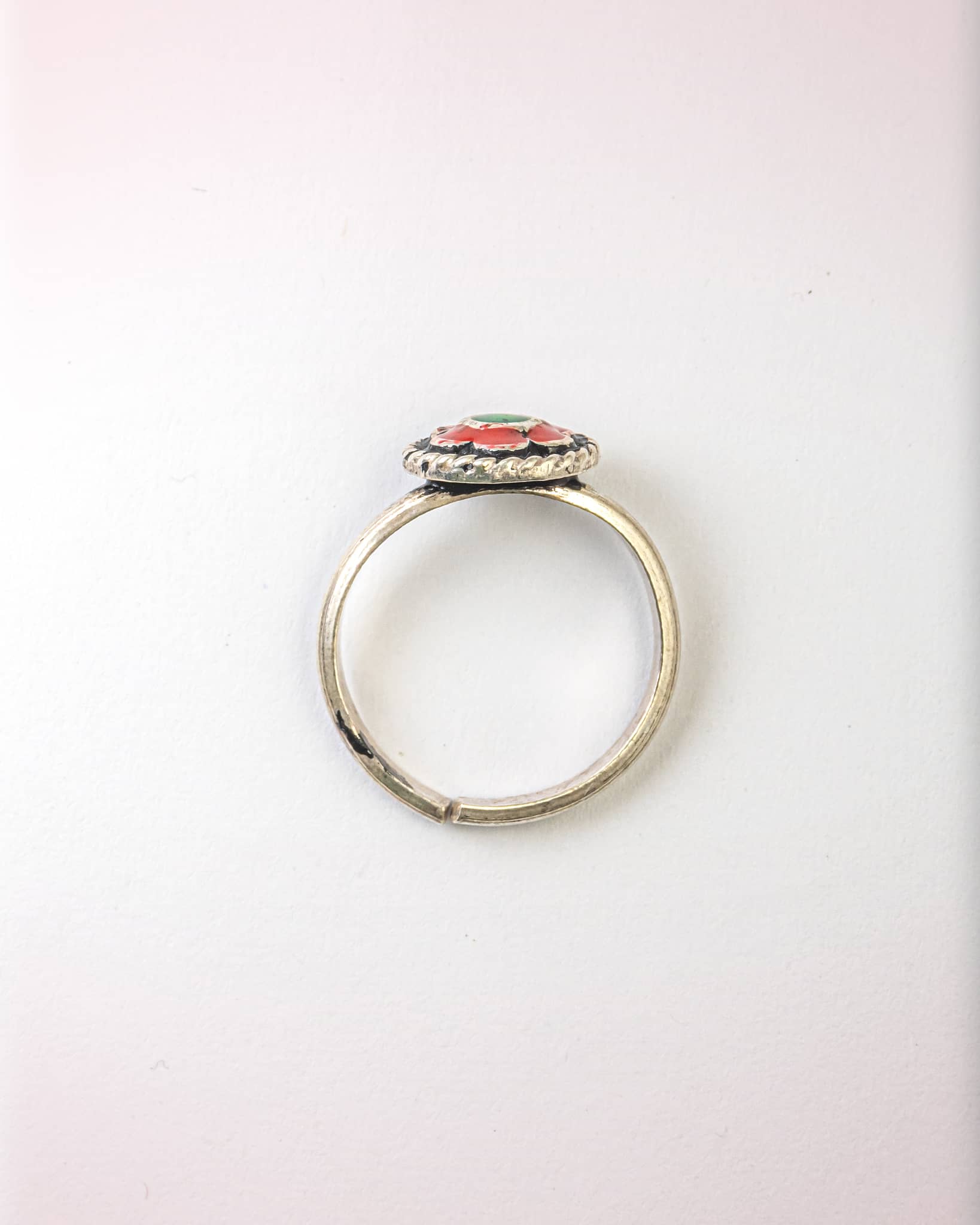 92.5 Sterling Silver Red & Green Enamel Toe Rings | Traditional Meenakari Bichhiya