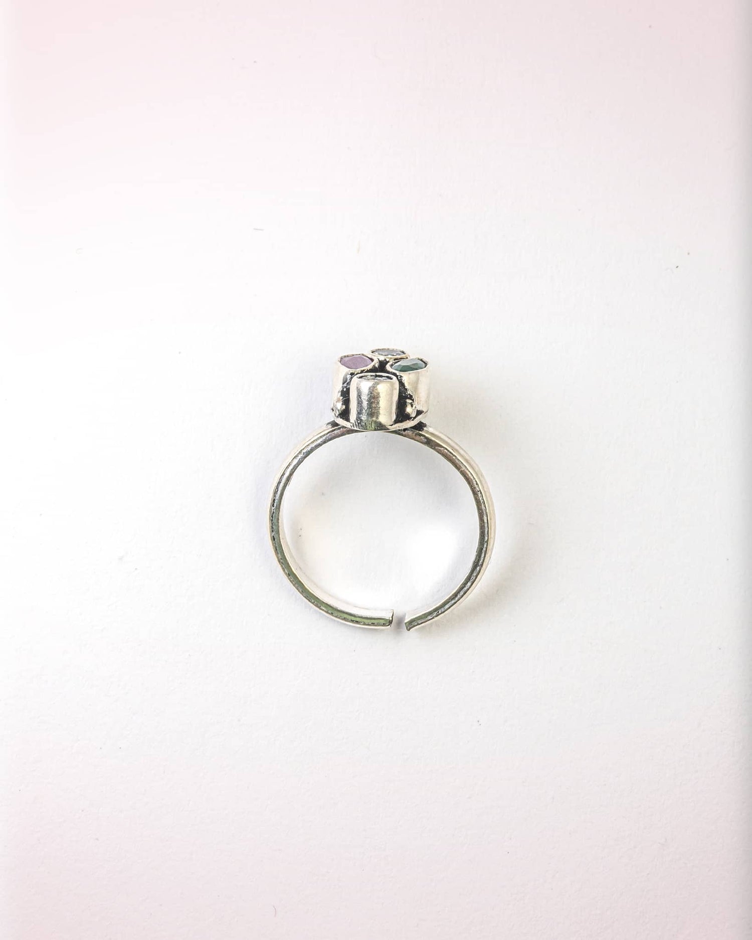 92.5 Sterling Silver Multi-Color 4-Stone Toe Rings | Green &amp; Purple Oxidized Bichhiya