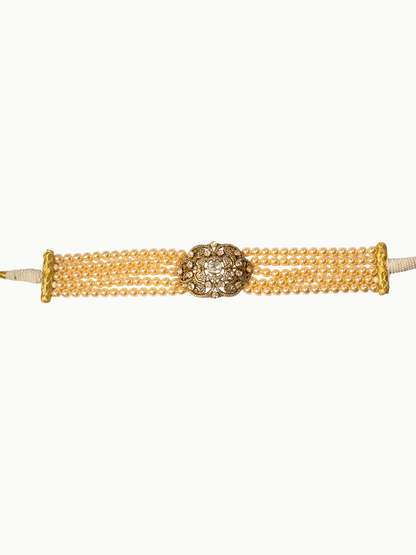Multi-strand pearl detail of antique Polki silver choker by Hardik Jewels