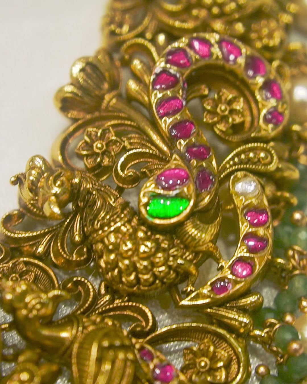 Lakshmi Peacock Antique Temple Necklace Set with Earrings