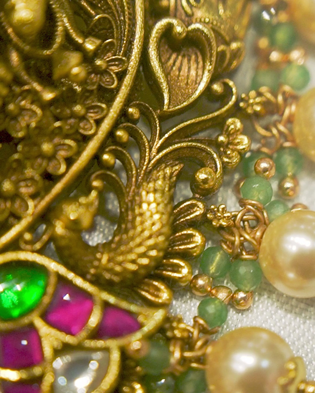 Radha Krishna Peacock Antique Temple Pendant Necklace Set