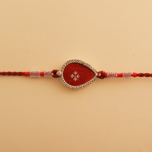 Hardik Jewels Red Enamel Teardrop Rakhi - Handcrafted Elegance.