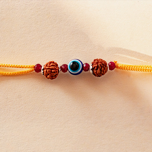 Hardik Jewels Rudraksha Evil Eye Rakhi with 92.5 Silver Beads.
