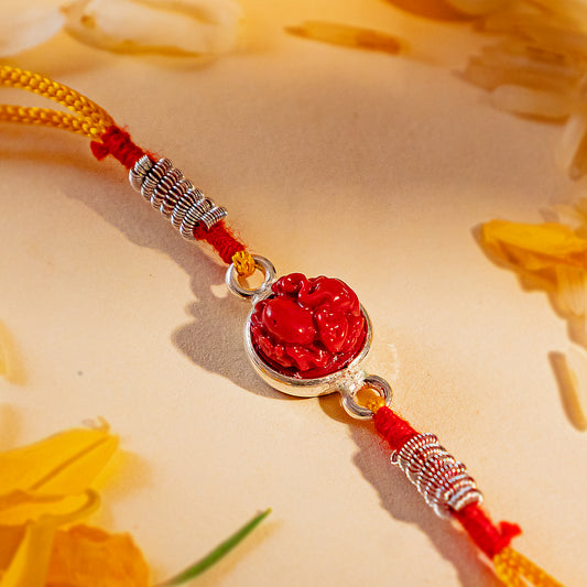 Hardik Jewels Single Rudraksha Silver Rakhi Bracelet.