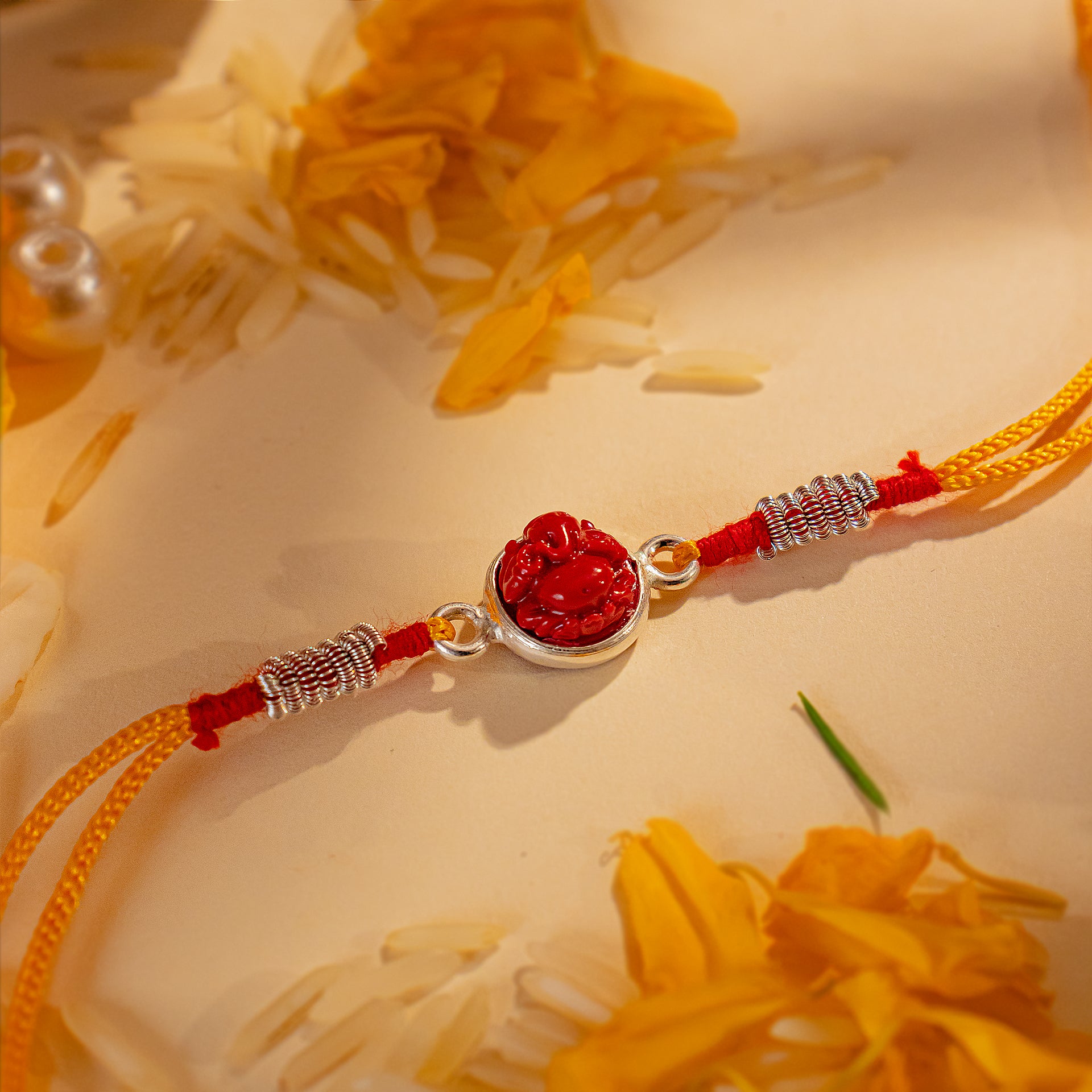 Hardik Jewels Single Rudraksha Silver Rakhi Bracelet.