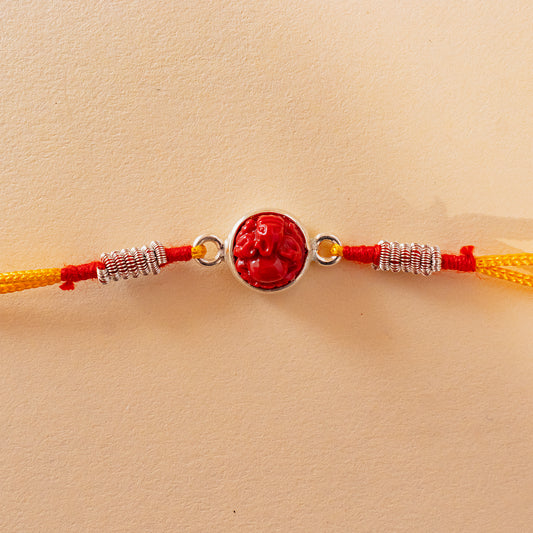 Hardik Jewels Single Rudraksha Silver Rakhi Bracelet.