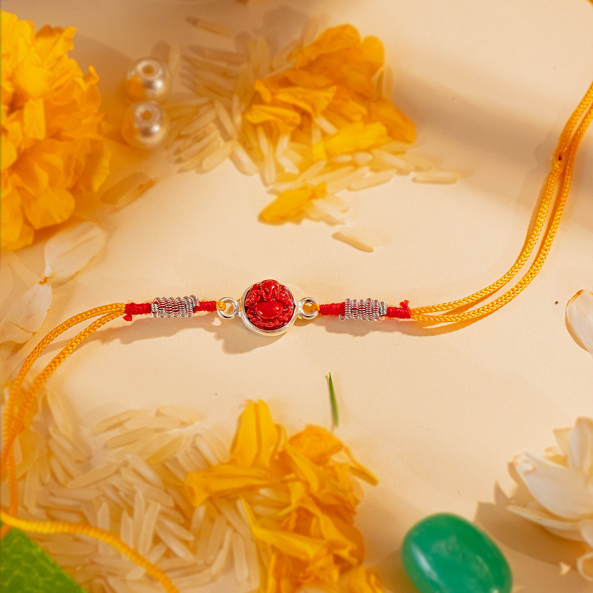 Hardik Jewels Single Rudraksha Silver Rakhi Bracelet.