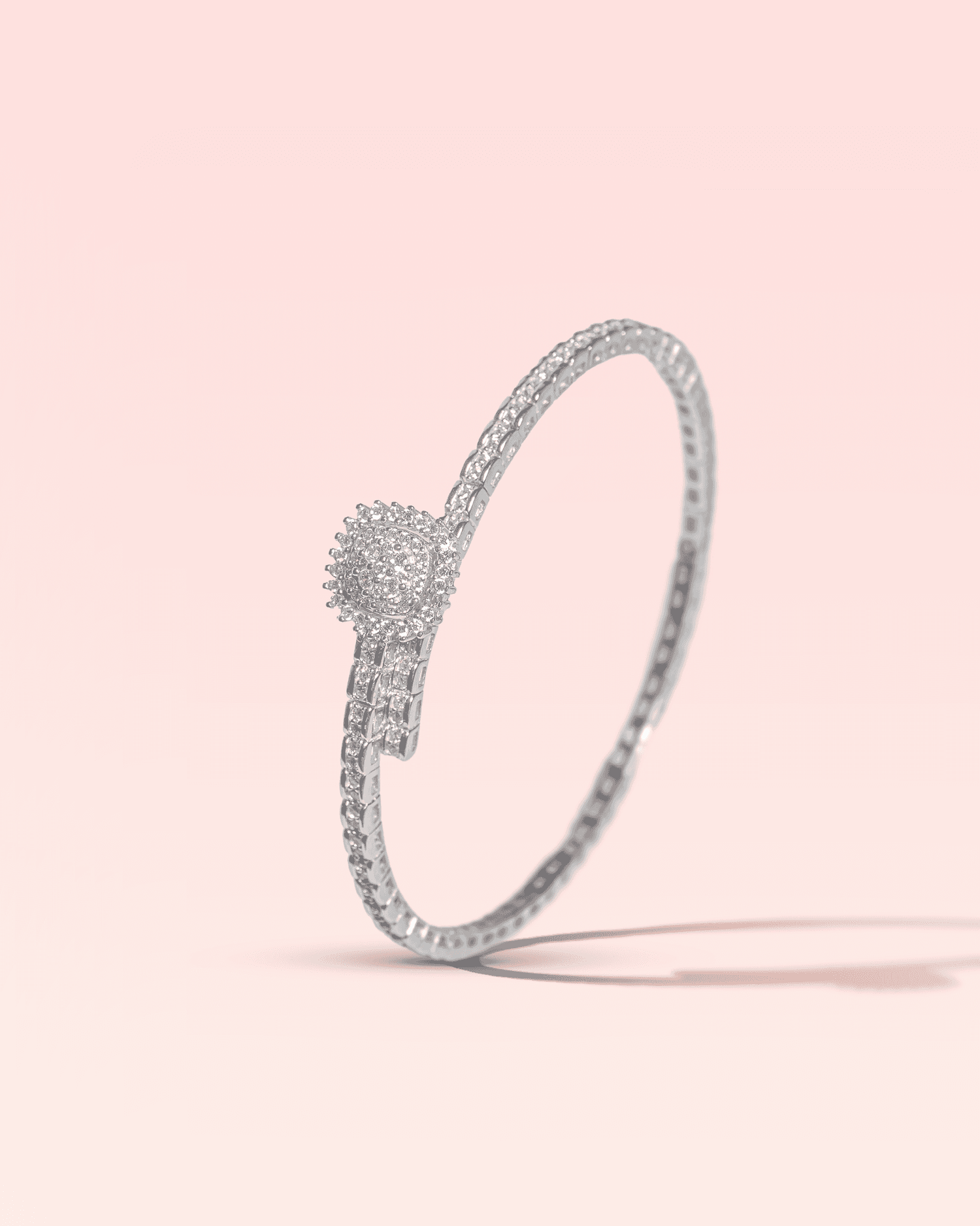 92.5 Sterling Silver CZ Cluster Bypass Bracelet | Diamond Look Wrap Cuff