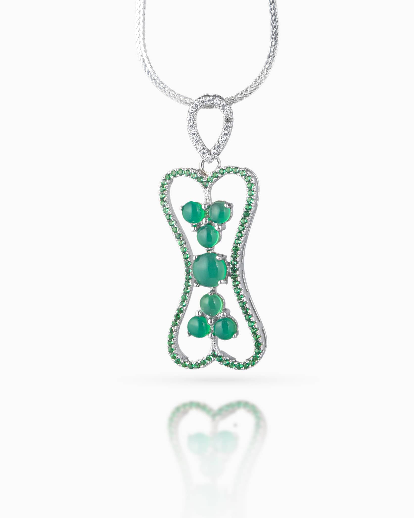 92.5 Sterling Silver Green Cabochon Pendant | Pave Hourglass Frame (Chain Not Included)