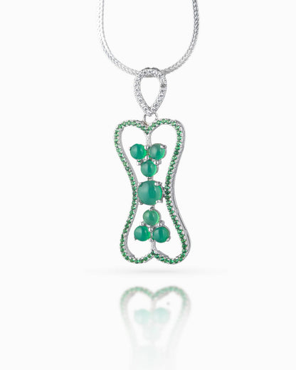 92.5 Sterling Silver Green Cabochon Pendant | Pave Hourglass Frame (Chain Not Included)