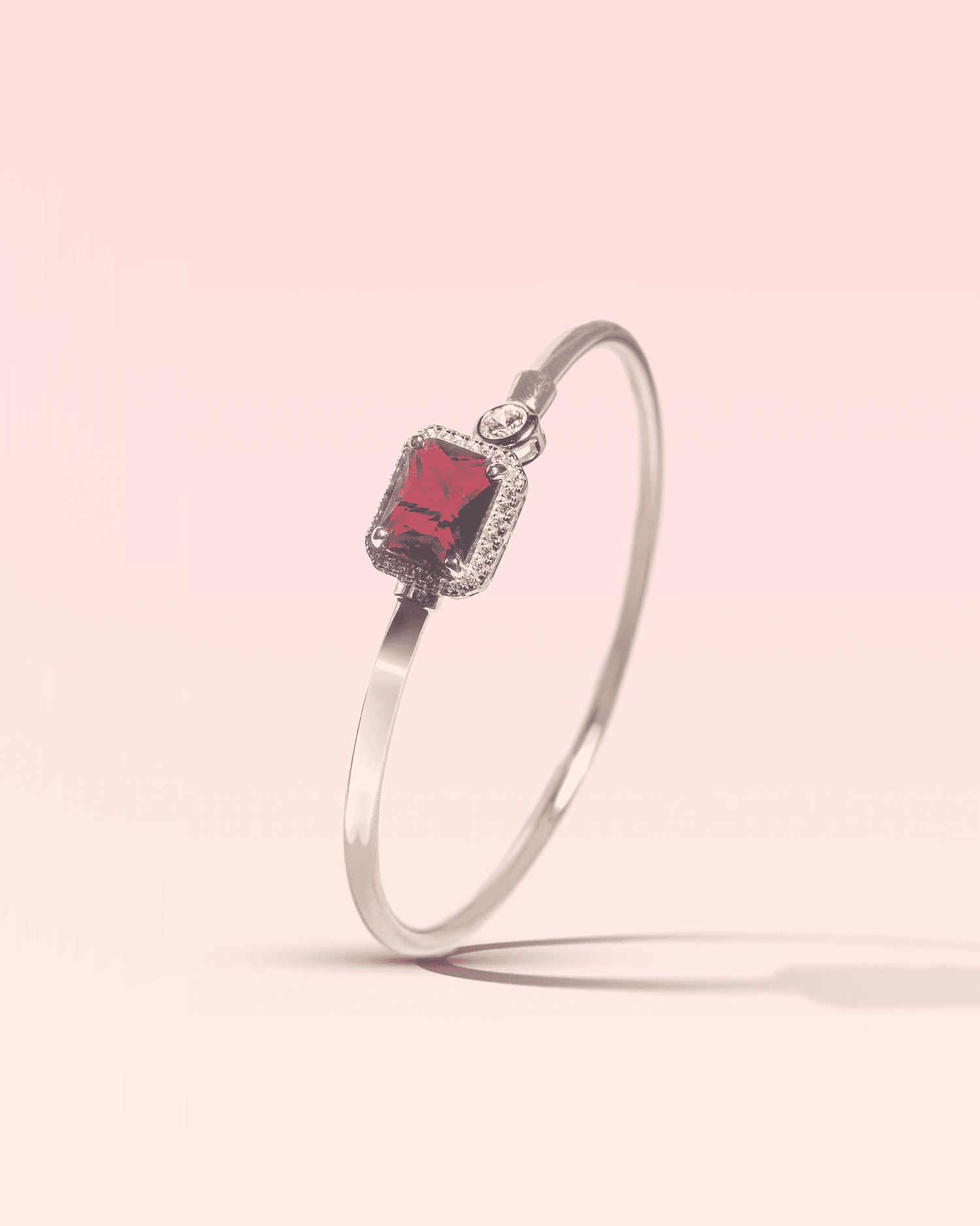 92.5 Sterling Silver Rose Gold Ruby Cuff | Emerald Cut CZ Bypass Bangle