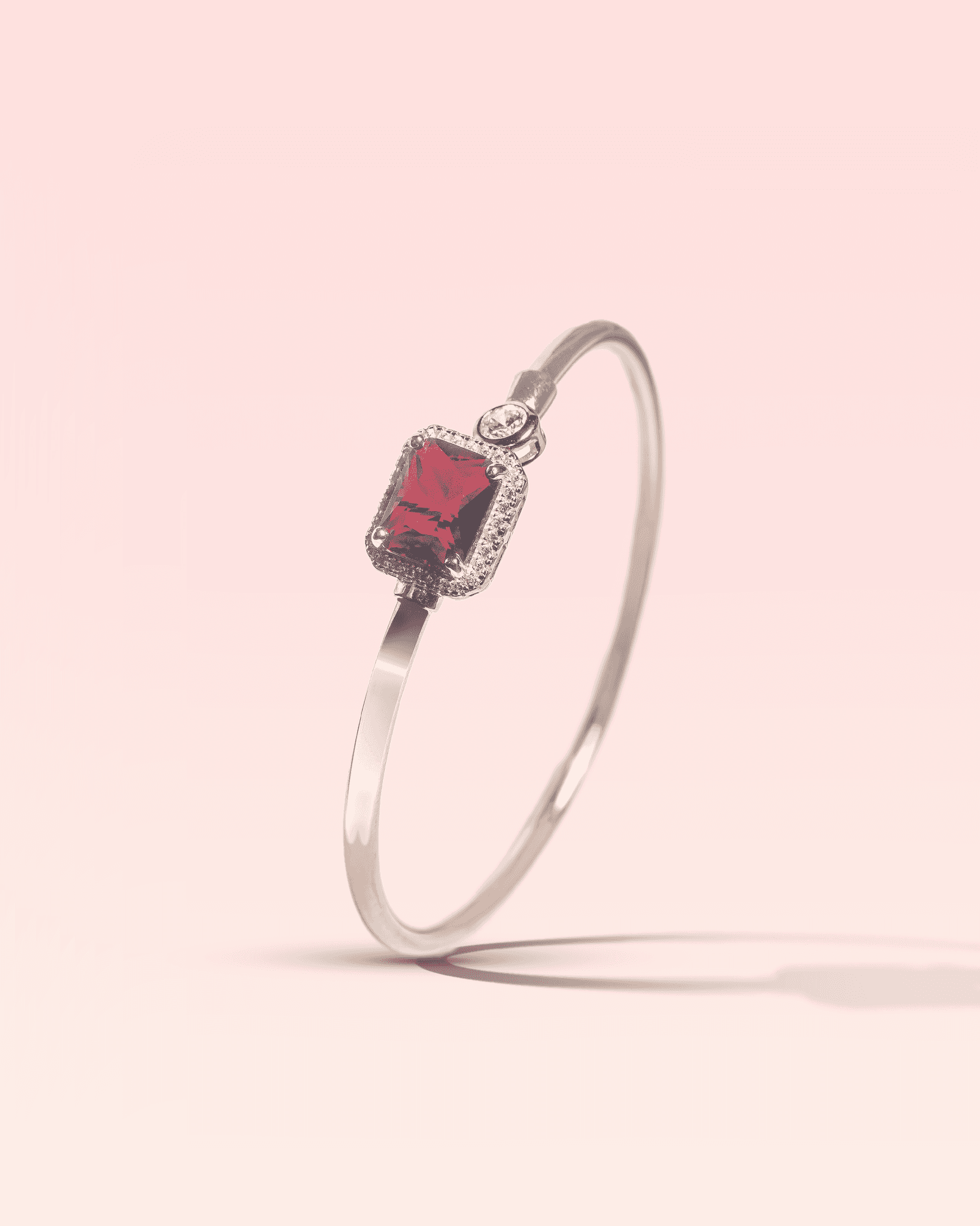 92.5 Sterling Silver Rose Gold Ruby Cuff | Emerald Cut CZ Bypass Bangle