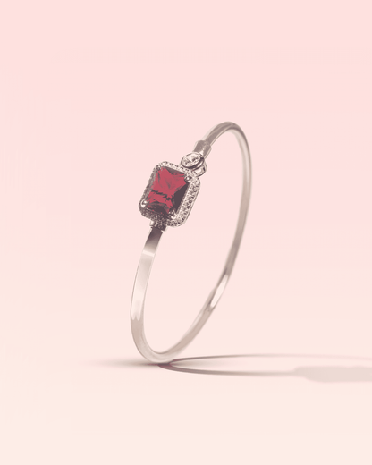 92.5 Sterling Silver Rose Gold Ruby Cuff | Emerald Cut CZ Bypass Bangle