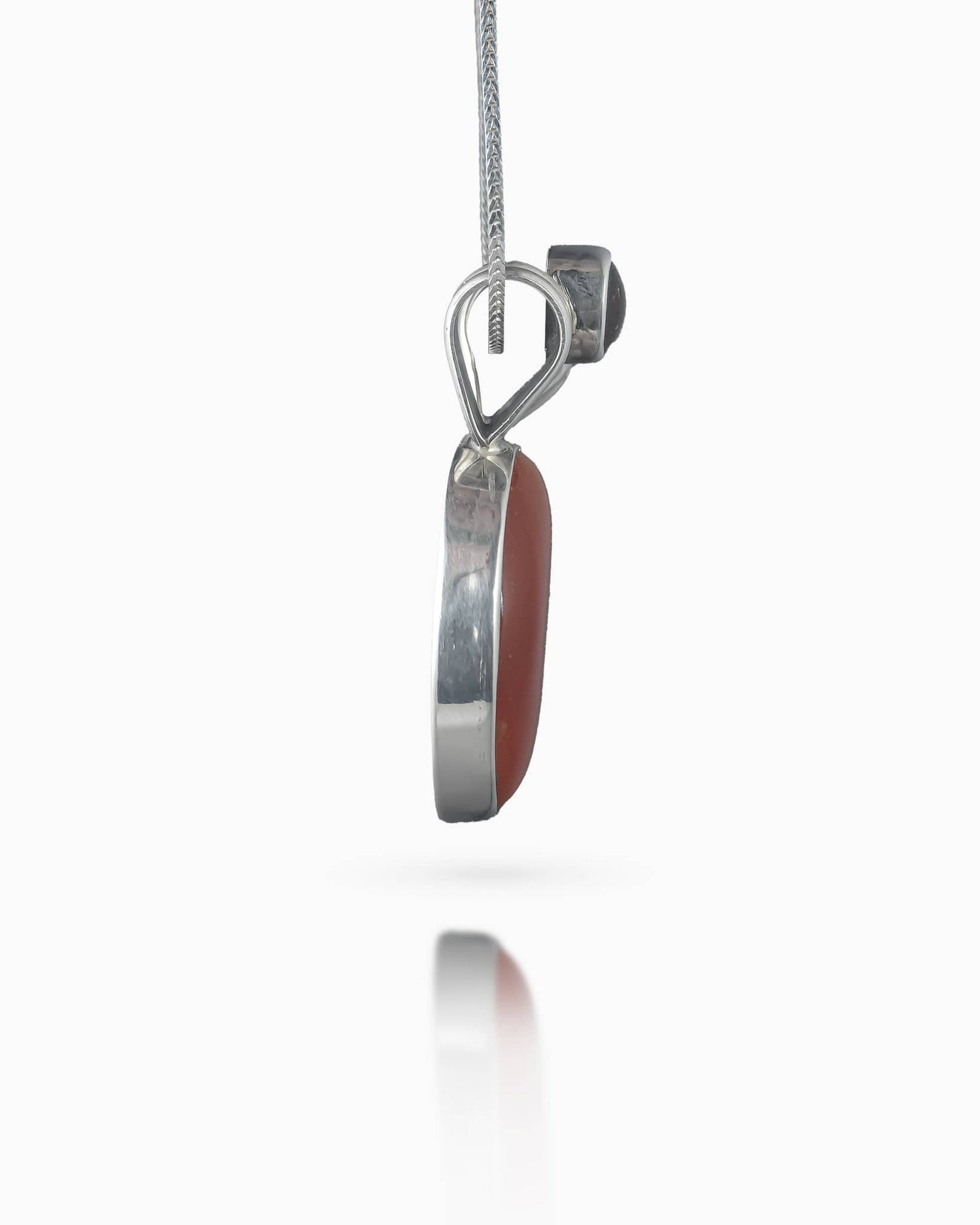 92.5 Sterling Silver Red Cabochon Pendant | Earthy Two-Stone Design (Chain Not Included)