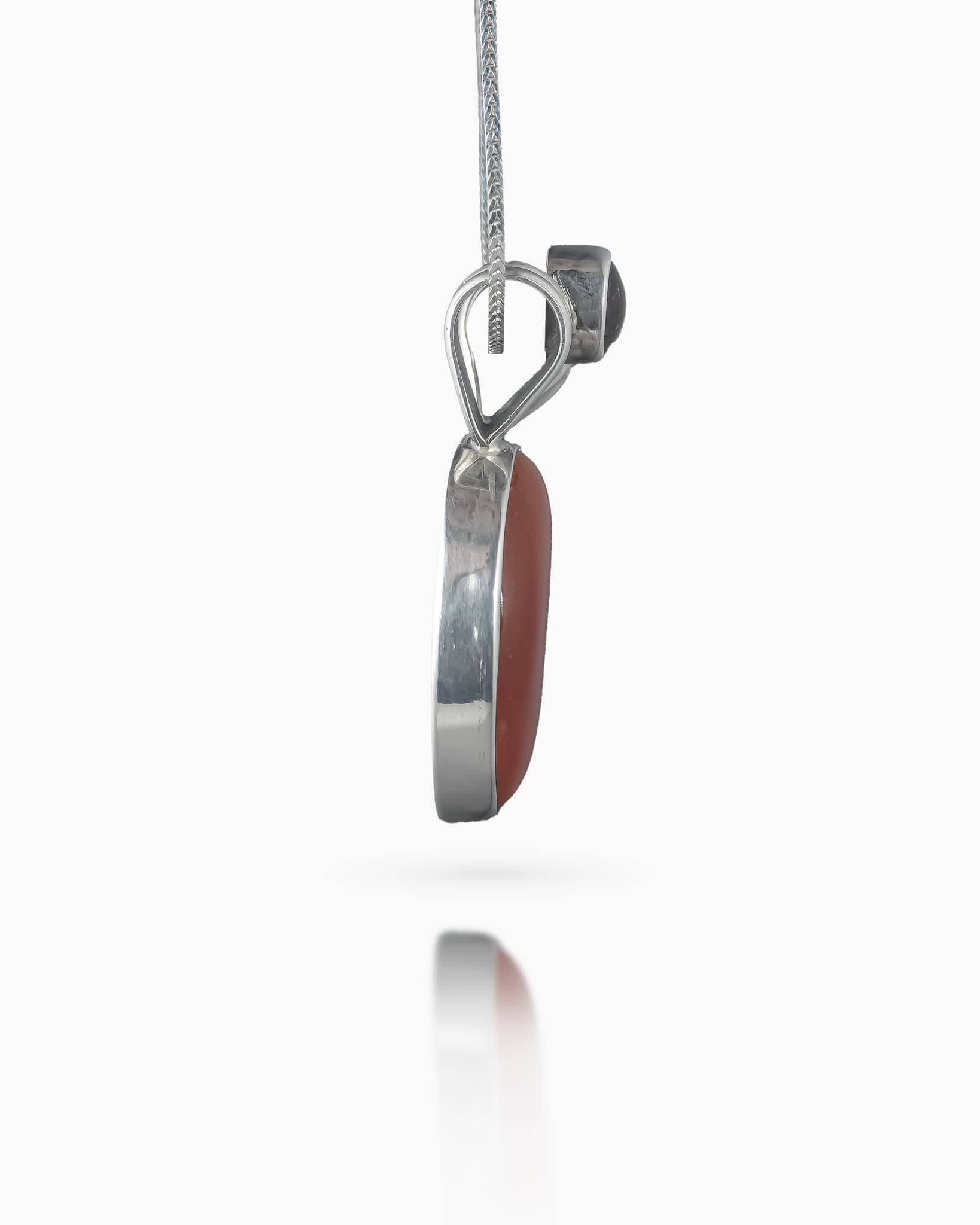 92.5 Sterling Silver Red Cabochon Pendant | Earthy Two-Stone Design (Chain Not Included)