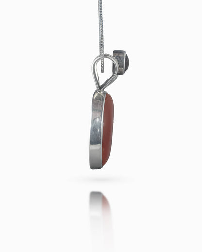 92.5 Sterling Silver Red Cabochon Pendant | Earthy Two-Stone Design (Chain Not Included)