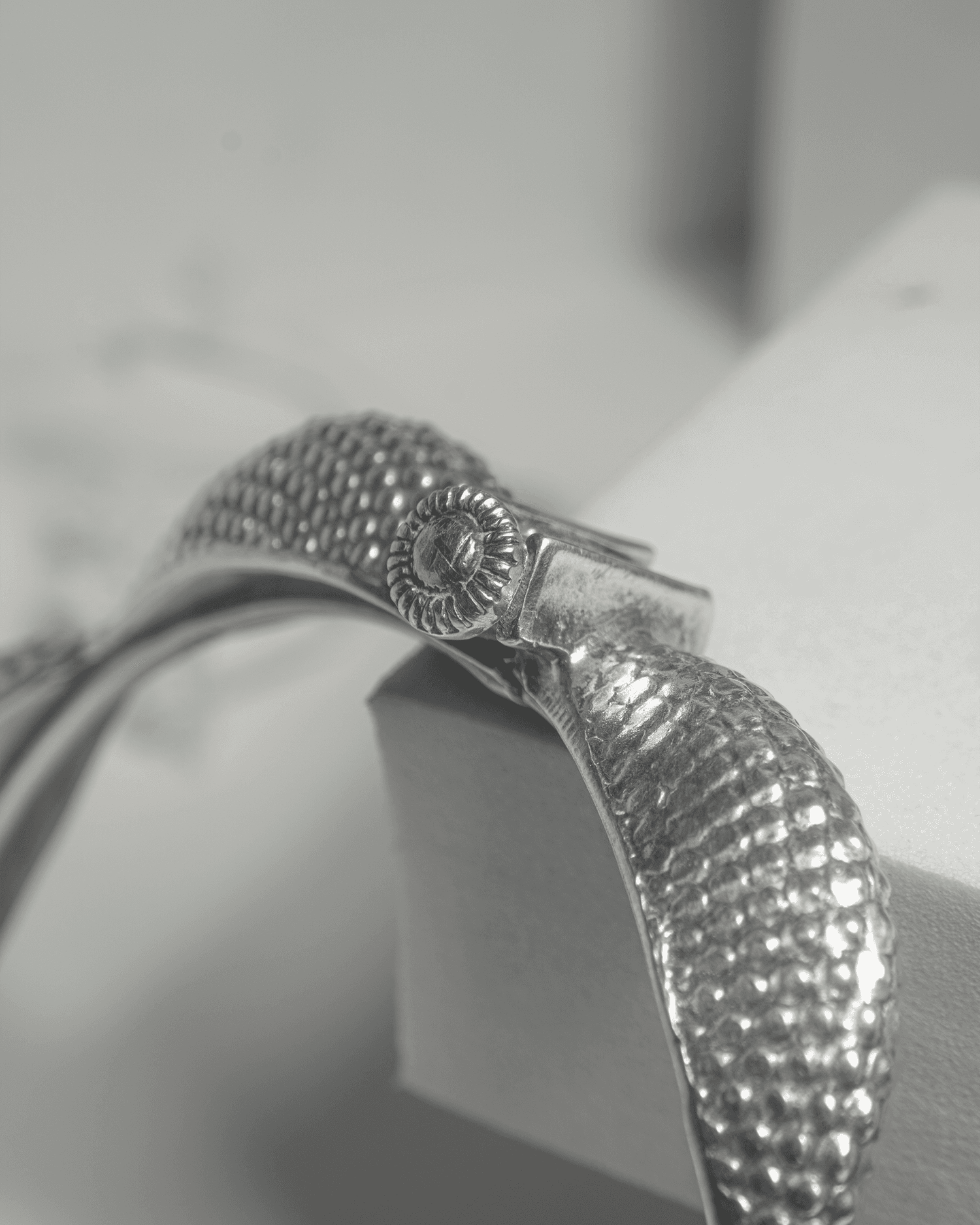 92.5 Sterling Silver Textured Scalloped Bangle | Tribal Beaded Hinged Kada