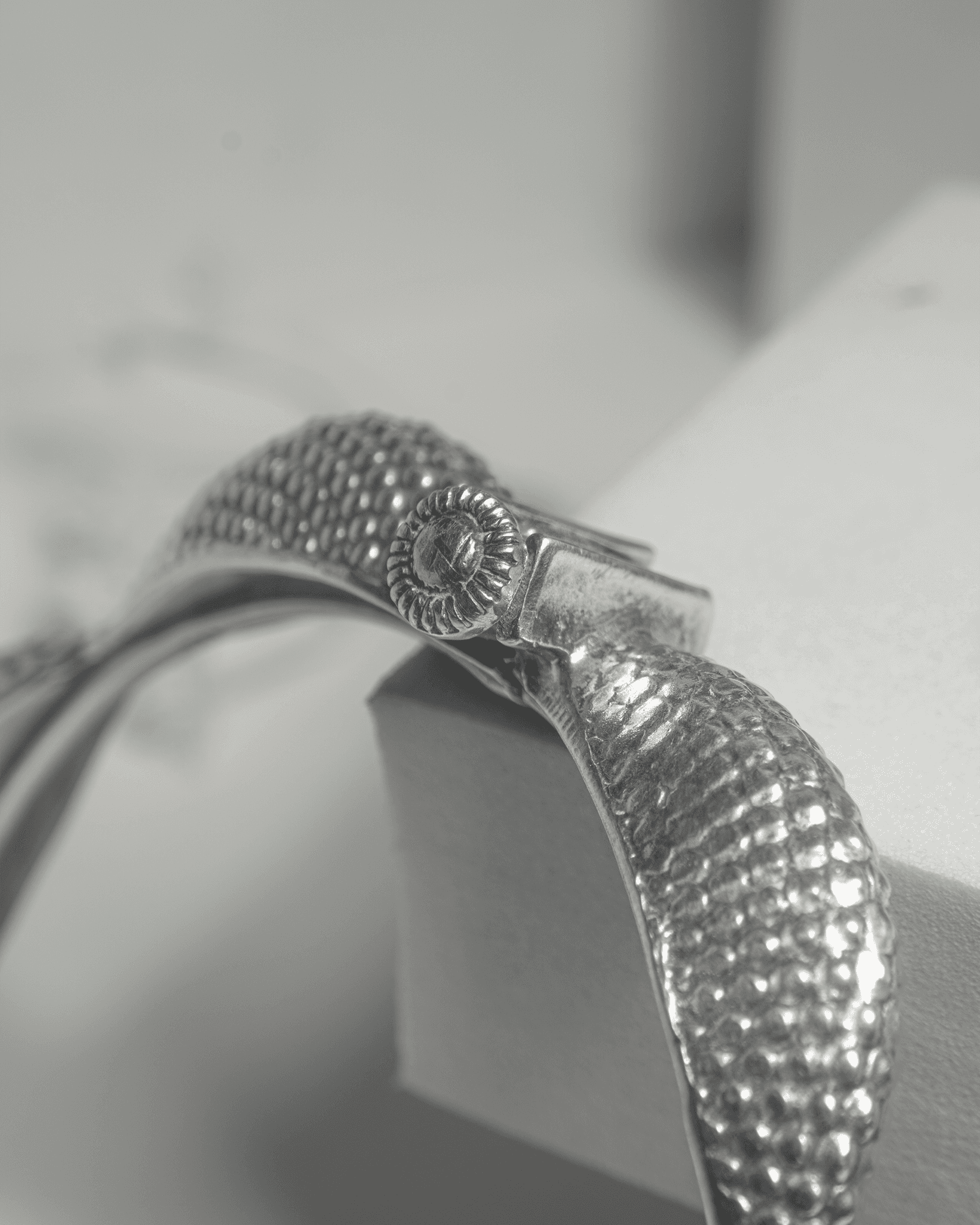 92.5 Sterling Silver Textured Scalloped Bangle | Tribal Beaded Hinged Kada
