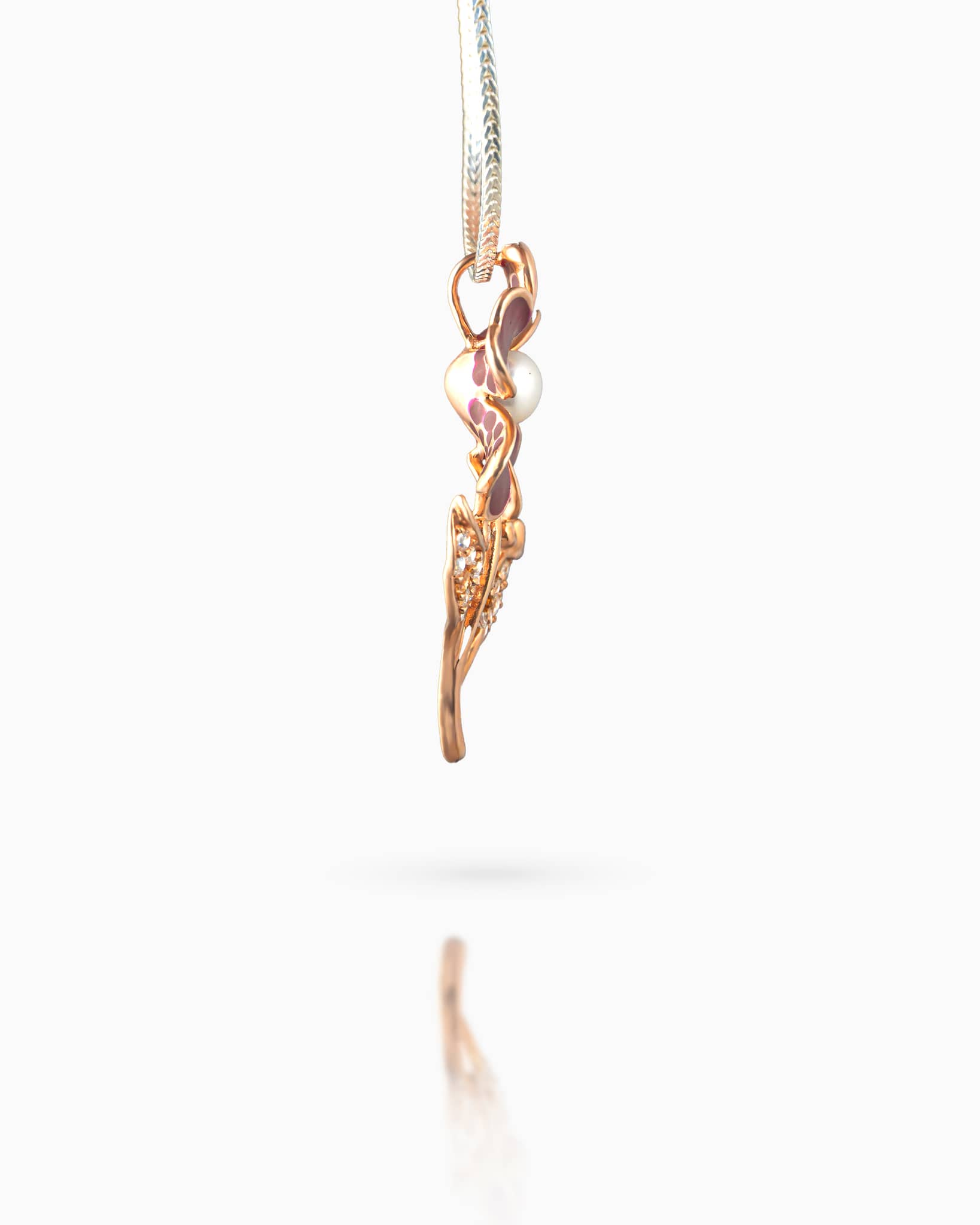 92.5 Sterling Silver Rose Gold Polka Dot Enamel Flower Pendant | Pearl Center (Chain Not Included)