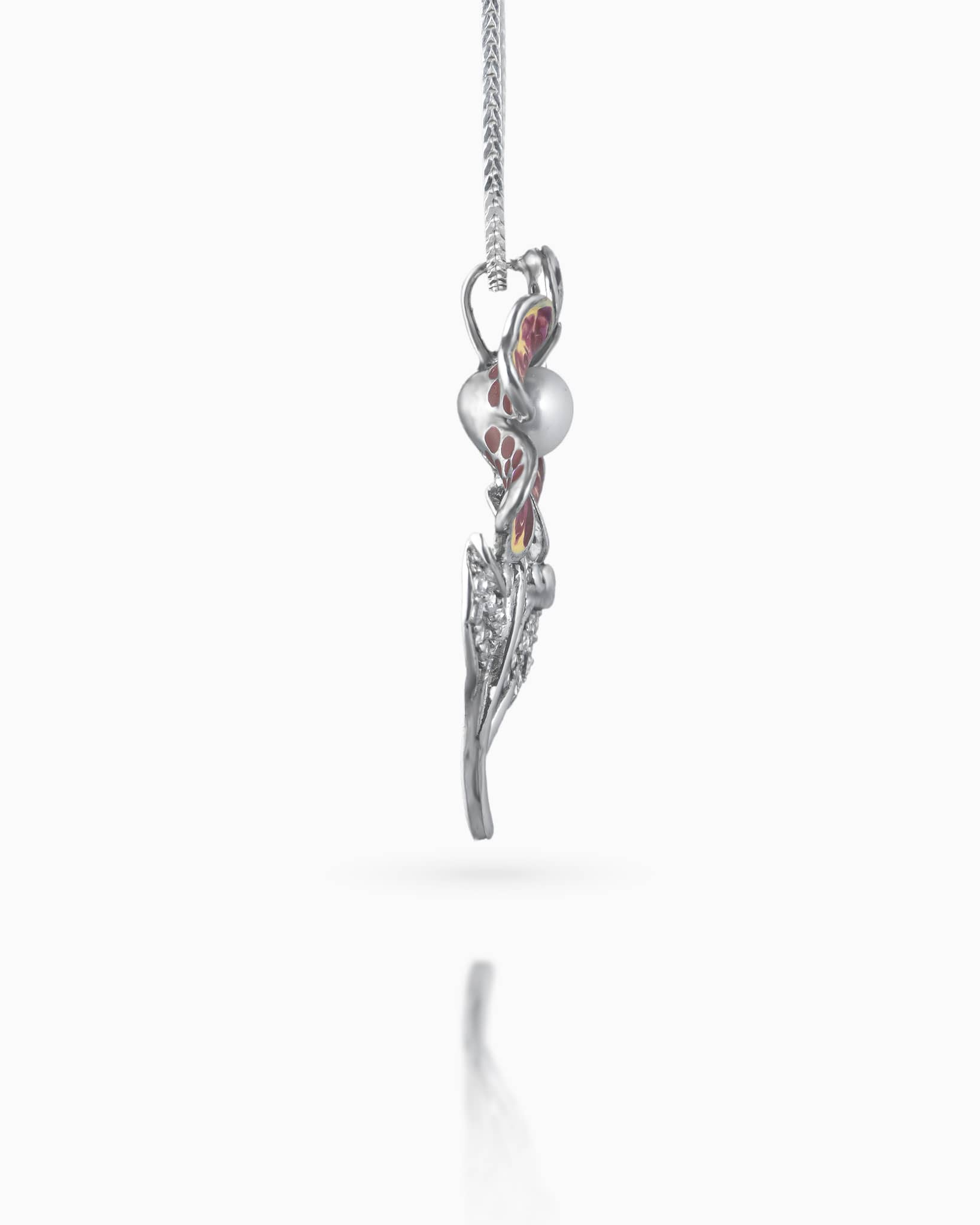 92.5 Sterling Silver Maroon Enamel Flower Pendant | Pearl Center (Chain Not Included)