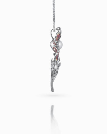 92.5 Sterling Silver Maroon Enamel Flower Pendant | Pearl Center (Chain Not Included)