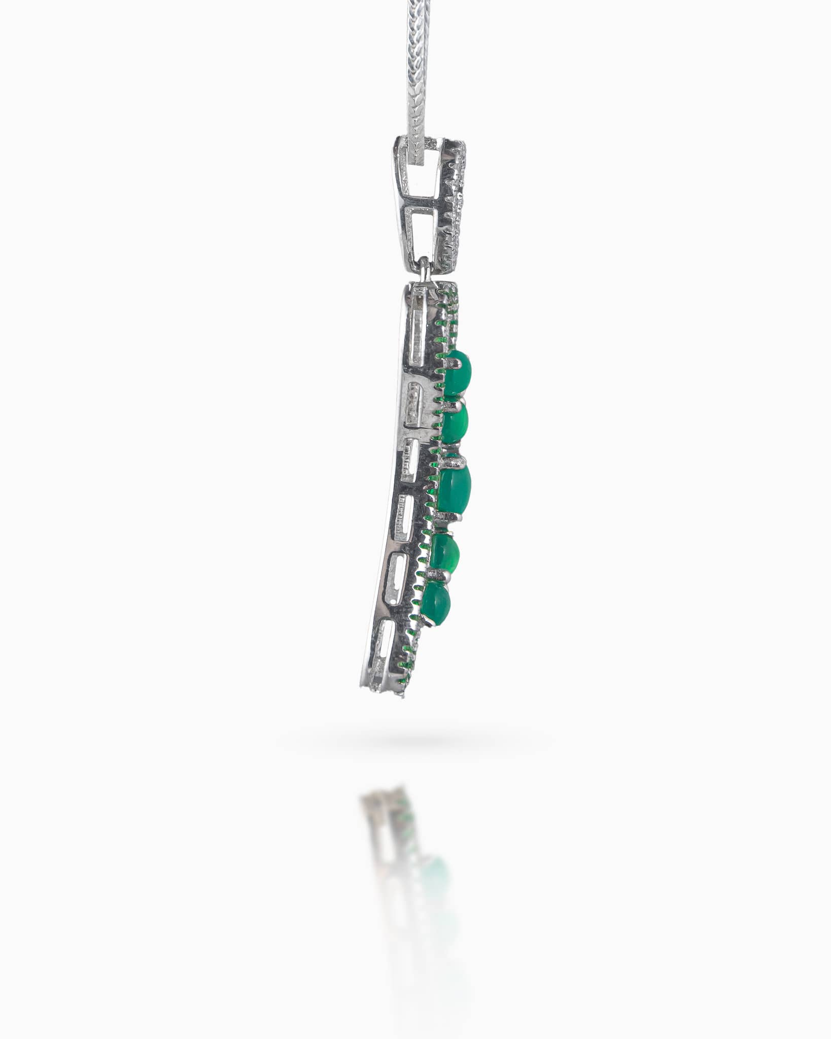 92.5 Sterling Silver Green Cabochon Pendant | Pave Hourglass Frame (Chain Not Included)