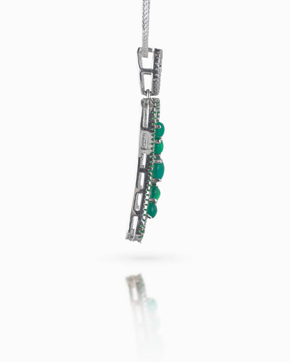 92.5 Sterling Silver Green Cabochon Pendant | Pave Hourglass Frame (Chain Not Included)