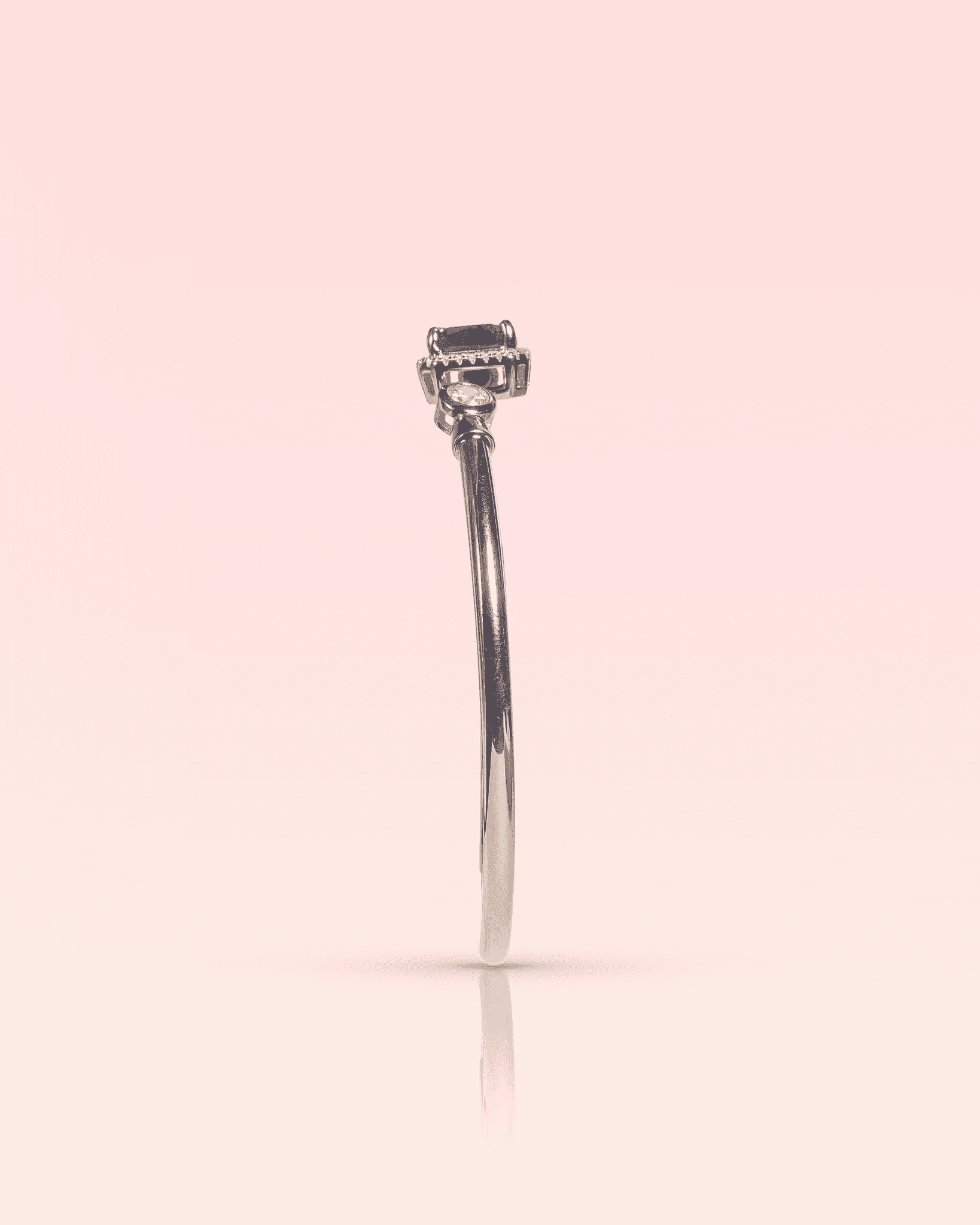 92.5 Sterling Silver Rose Gold Ruby Cuff | Emerald Cut CZ Bypass Bangle