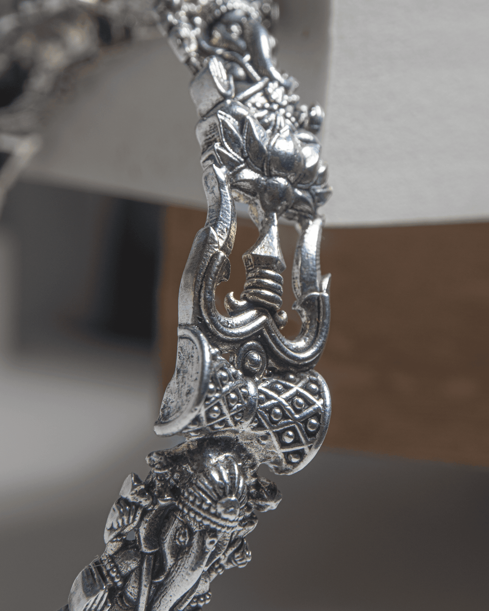 92.5 Sterling Silver Oxidized Ganesha Bangle | Antique Lotus Temple Kada