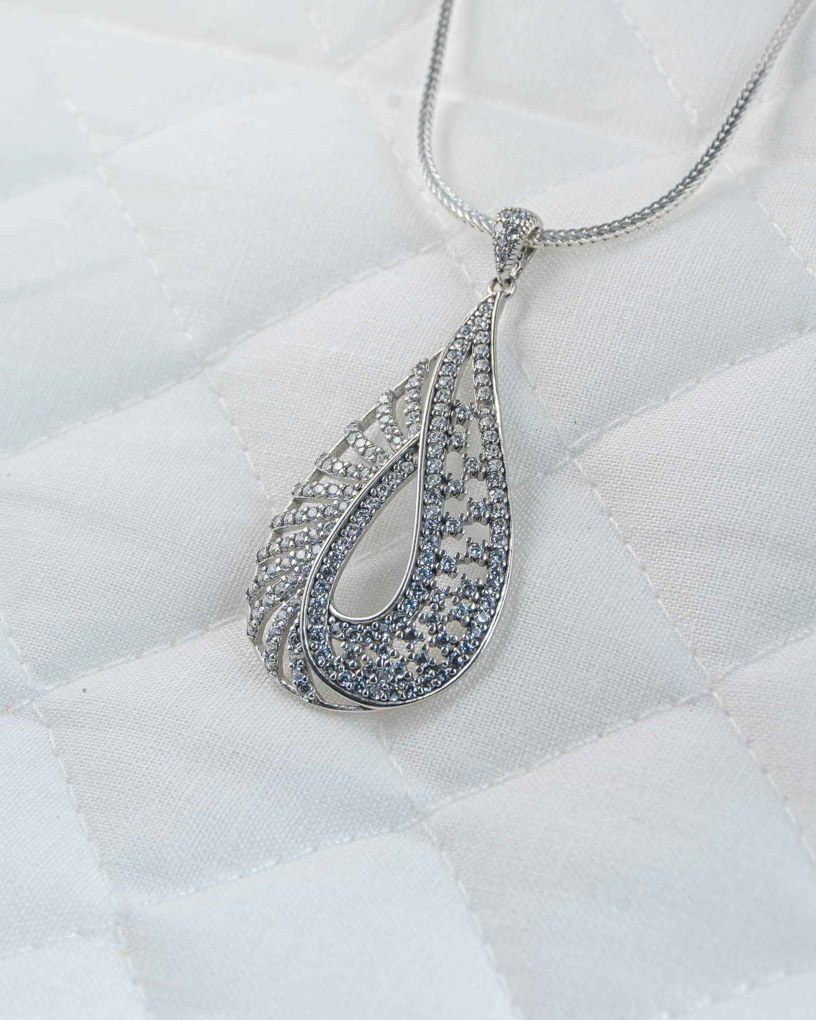 92.5 Sterling Silver CZ Open Teardrop Pendant | Micro-Pave Lattice (Chain Not Included)