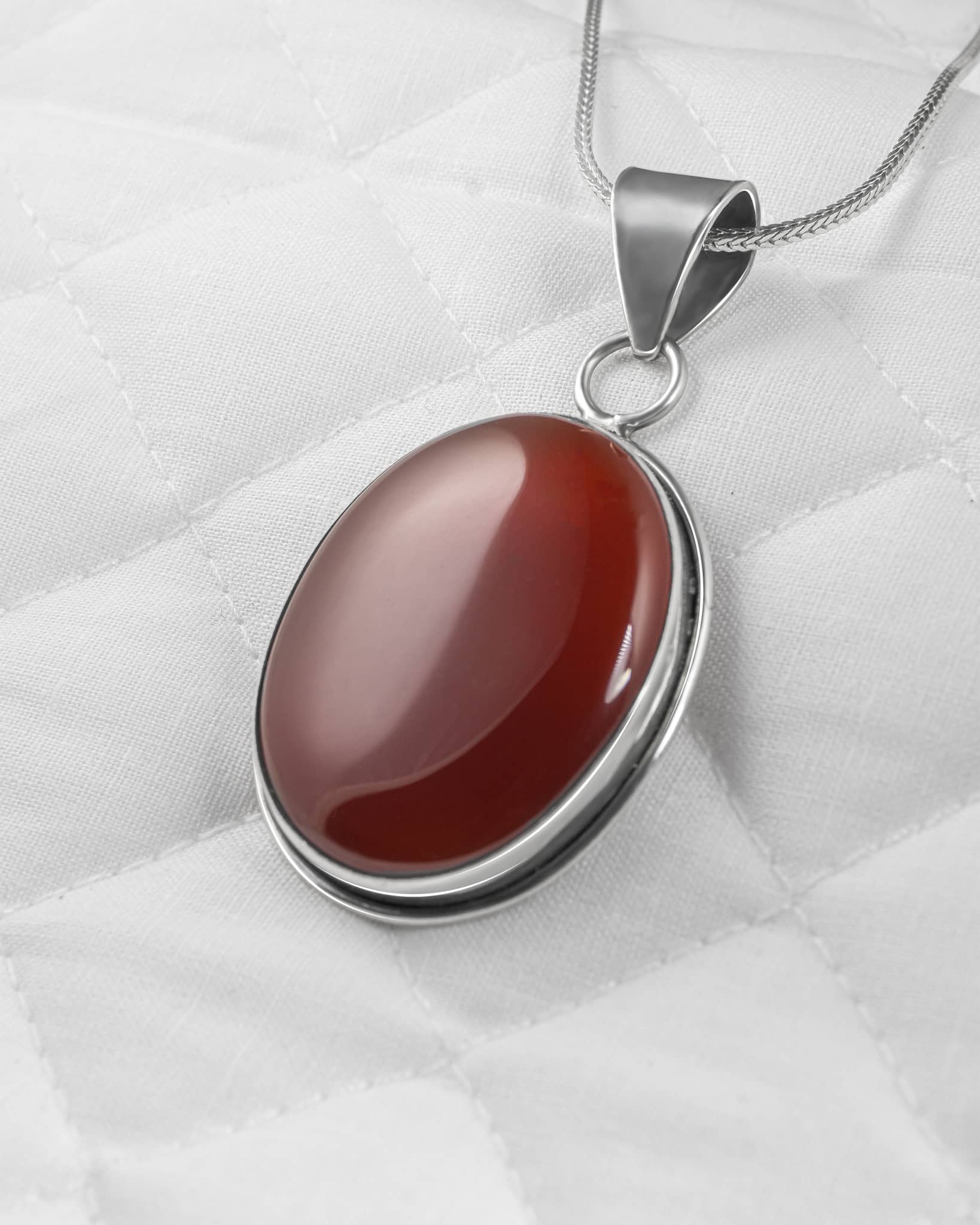 92.5 Sterling Silver Large Oval Red Cabochon Pendant | Minimalist Bezel (Chain Not Included)