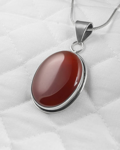92.5 Sterling Silver Large Oval Red Cabochon Pendant | Minimalist Bezel (Chain Not Included)