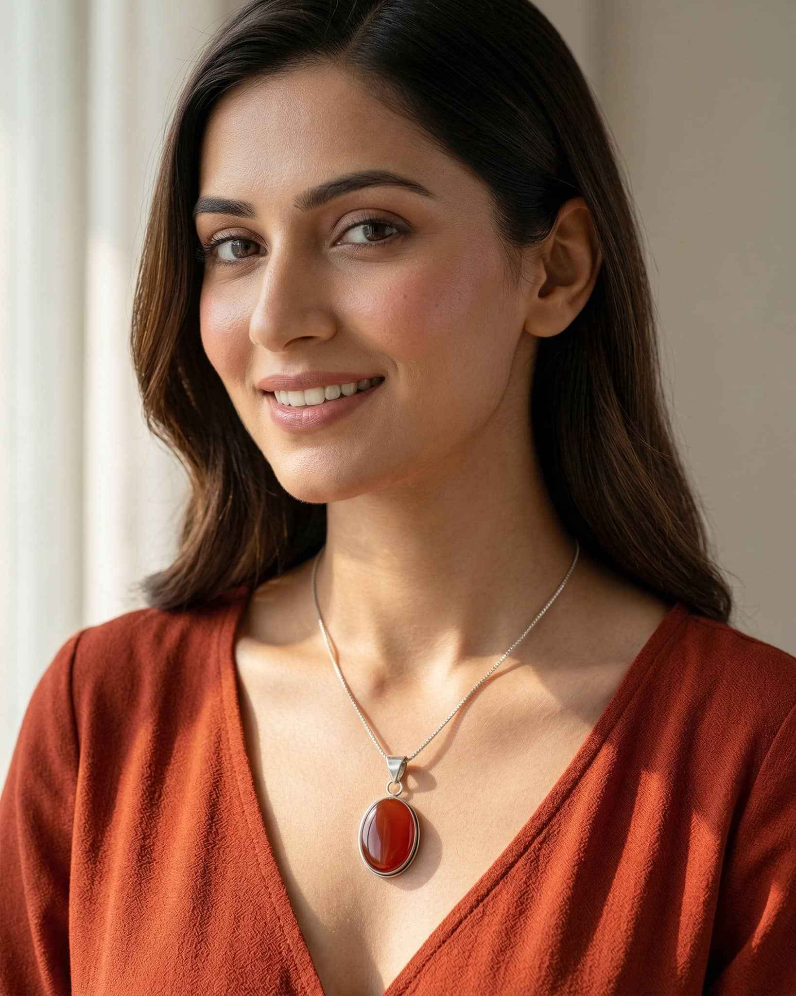 92.5 Sterling Silver Large Oval Red Cabochon Pendant | Minimalist Bezel (Chain Not Included)